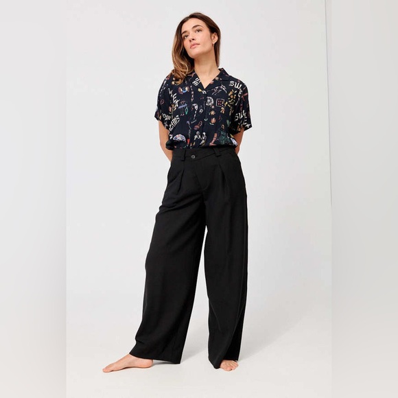 Caron Callahan Doodle Print Johan Top Button Up Relaxed Shirt Size L - Picture 2 of 11